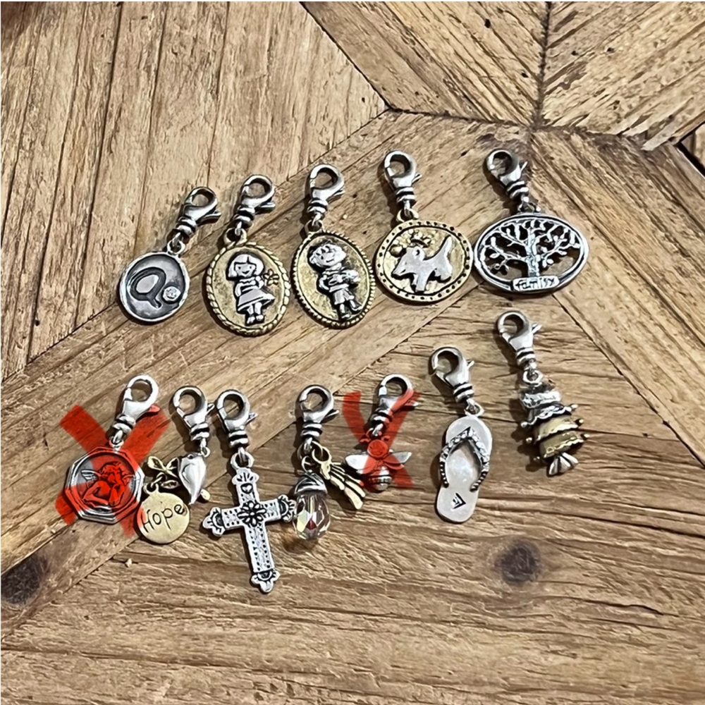 retired Silpada Sterling Silver Brass Charms boy girl dog tree cross U PICK